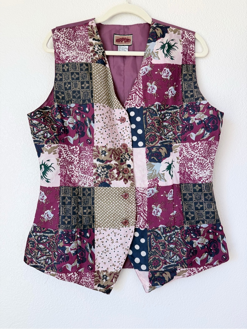 Vintage Original Airport Company 100% Silk Patchwork Boho Vest Size L